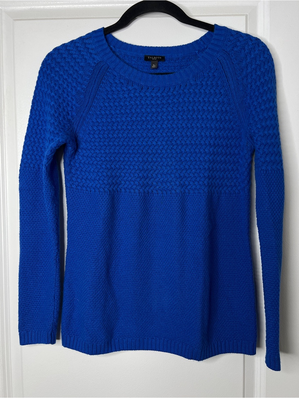 Talbots Petites Cotton Cashmere Blend Mixed Stitch Blue Sweater Small
